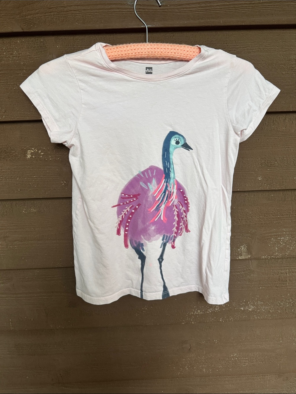 Tea Collection Light Pink Tee with Emu Illustration size 14